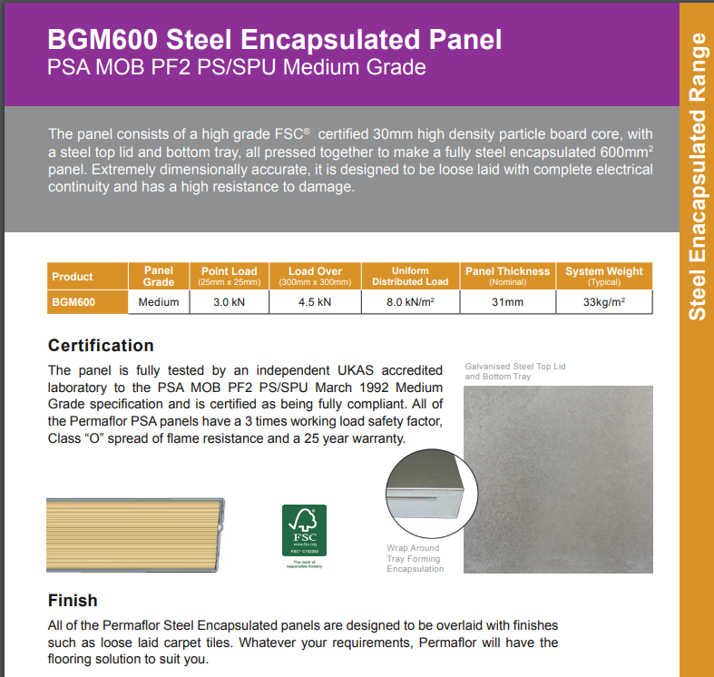 Estimating Raised Access Flooring - Data Sheets